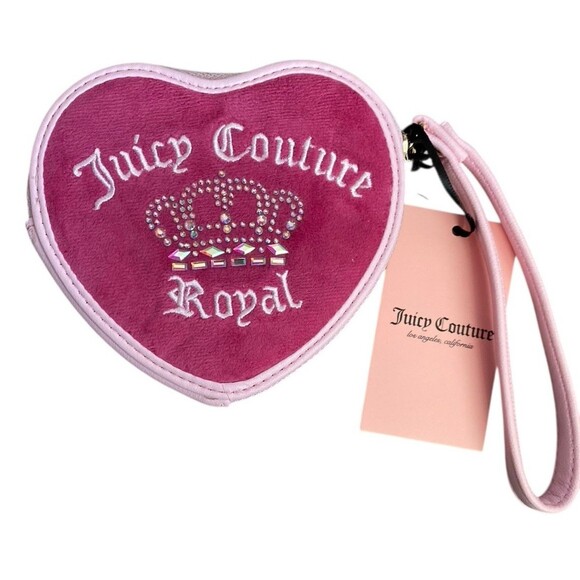 NWT Juicy Couture Kingdom Heart Zip Wristlet - Raspberry Tart Velour - Picture 1 of 5